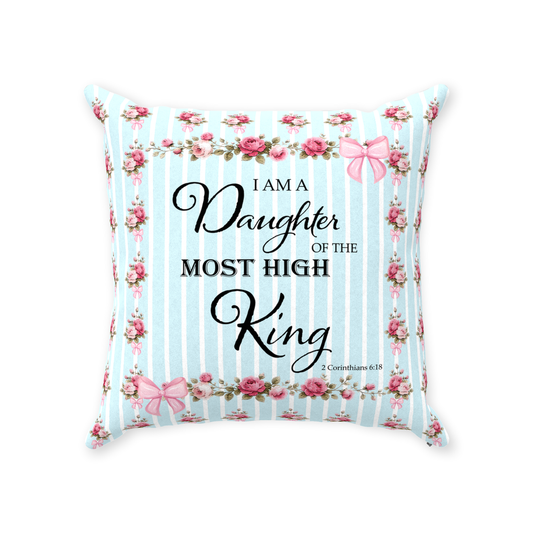 Daughter of the Most High King - Shabby Chic Blue Zippered Faux Suede Throw Pillow Cover