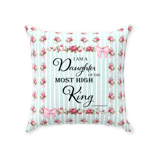 Daughter of the Most High King - Shabby Chic Green Zippered Faux Suede Throw Pillow Cover