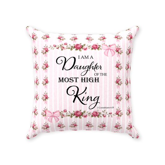 Daughter of the Most High King - Shabby Chic Pink Zippered Faux Suede Throw Pillow Cover